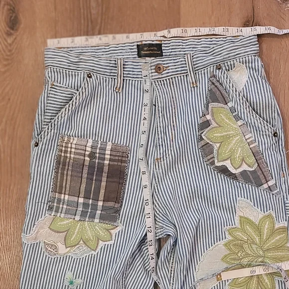 Custom Patchwork Striped Stage Coach Jean By ThreadsReclaimed SZ:30 Women SZ:8/9
